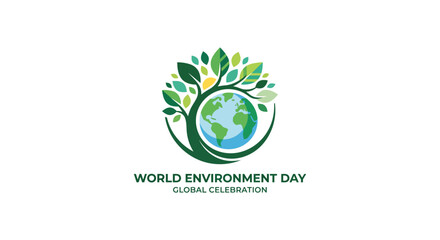 Fototapeta premium earth with leaves logo world environment day design on white