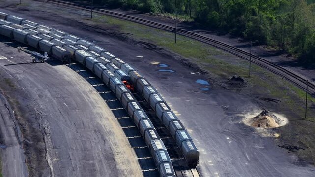 Fairmont West Virginia Railroad Yard Aerial with Freight Tracks and Industry