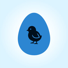 Fototapeta premium Little chick inside blue oval egg shape icon isolated on light background for Easter spring season poultry bird farm animal concept cute minimalist graphic design element vector illustration.