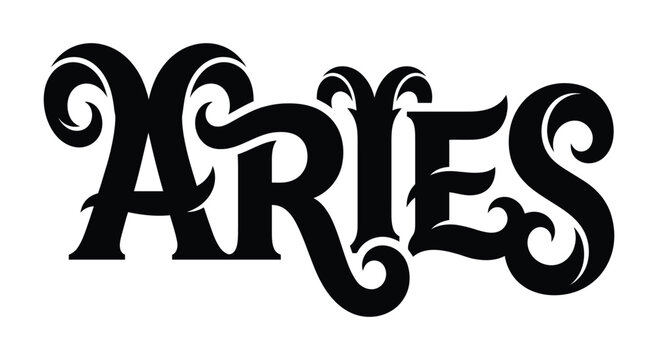 Aries typography design features an ornate and decorative typeface for celestial themed branding.