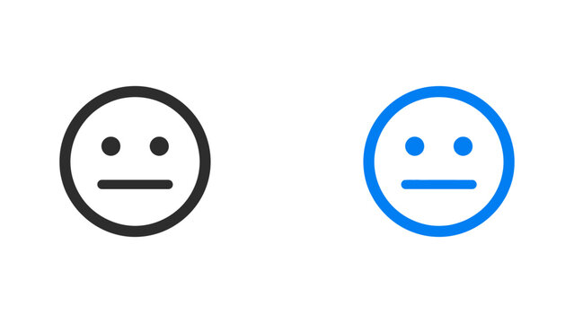 Neutral face icons expressing indifference or boredom on a white background in black and blue colors