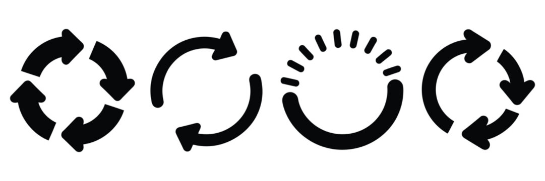 Circle arrow vector silhouette icon set refresh rotation reload repeat recycle symbol illustration isolated modern UI interface design elements
