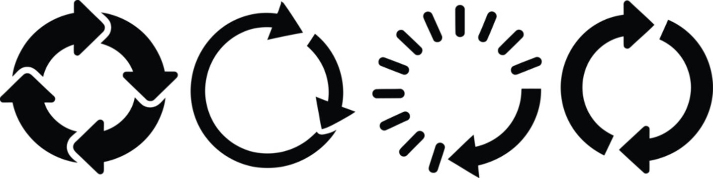 Circle arrow vector silhouette icons collection refresh rotation reload repeat cycle recycle update loop symbol set isolated graphic design