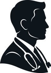 Doctor silhouette shows a professional healthcare provider with a stethoscope around their neck. © adnan