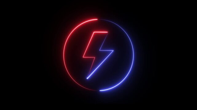 A glowing neon electric lightning bolt icon within a circle.