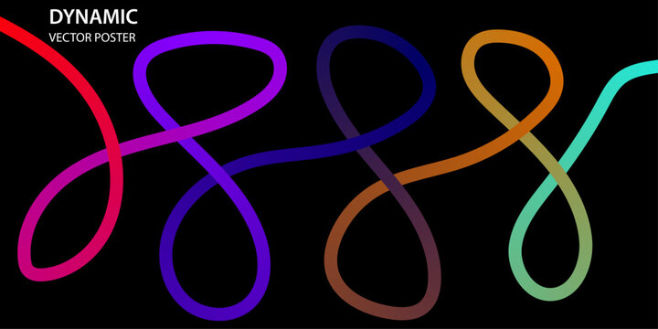 Dynamic vector poster with colorful gradient infinity loops on black background