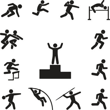 Black silhouette of people, animals, and in various activities person