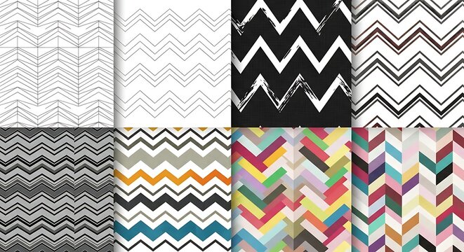 Colorful Chevron Pattern Samples Arranged in Geometric Textile Design Grid