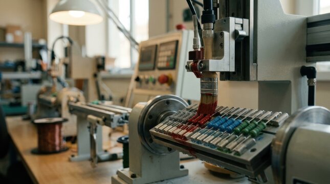 Medium shot capturing the precise application of colorcoded insulating lacquer on resistor bodies showcasing the differentiation in electronic component protection and
