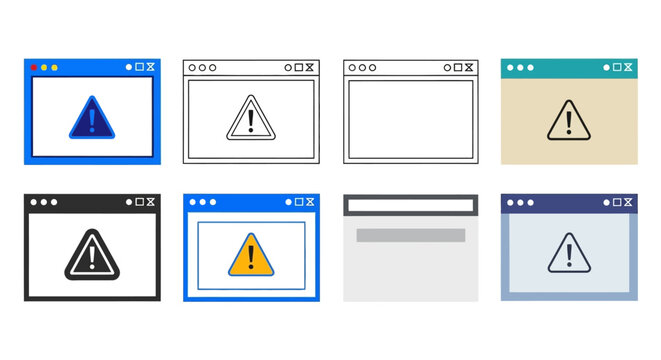 Collection of digital warning and error message pop-up windows, symbolizing alerts and system notifications