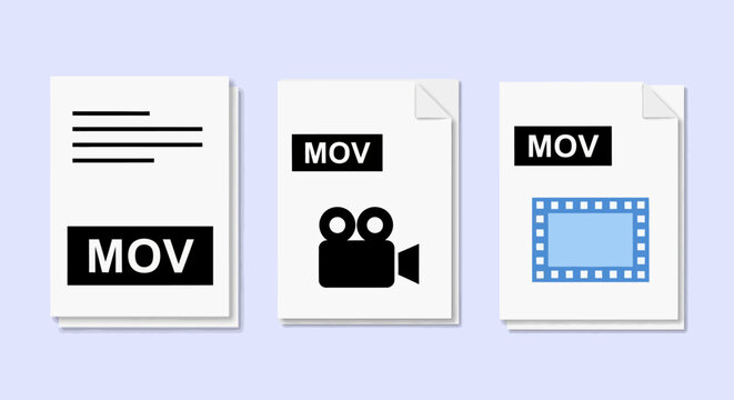 Three files labeled MOV, featuring icons for video recording and film strips