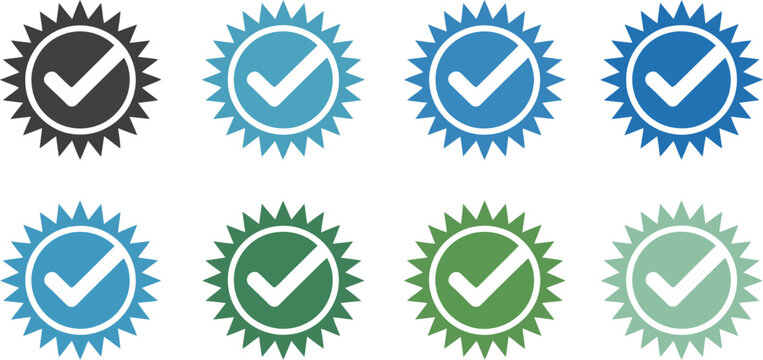 Verified badge vector icon set green blue black tick marks approval certification verified profile symbol social media trust badge illustration