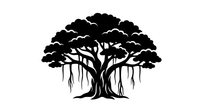 Banyan tree silhouette and flat design vector icon illustration