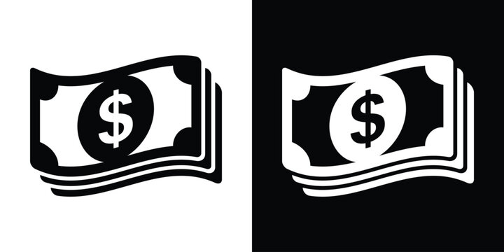 Wavy stack of dollar bills icon. Flat vector illustration of floating cash, cash flow, financial wealth, salary, or budget budget. Minimalist black and white design.