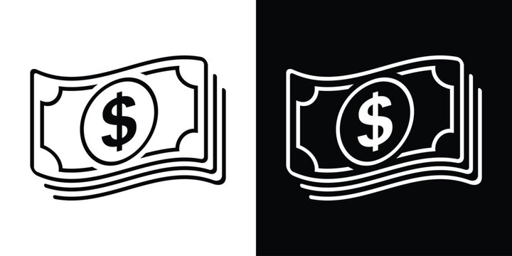 Wavy stack of dollar bills icon. Flat vector illustration of floating cash, cash flow, financial wealth, salary, or budget budget. Minimalist black and white design.
