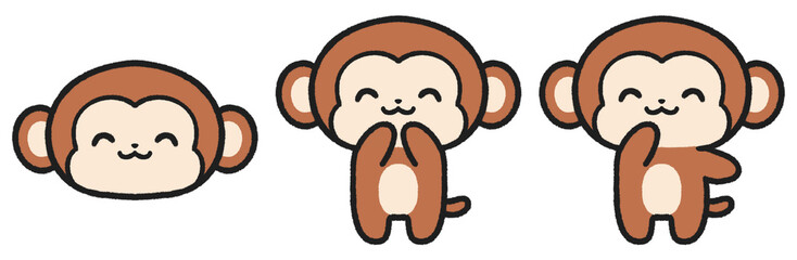 笑顔のサルのイラストセット © とりあいす