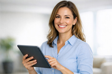 Fototapeta premium Smiling businesswoman using tablet