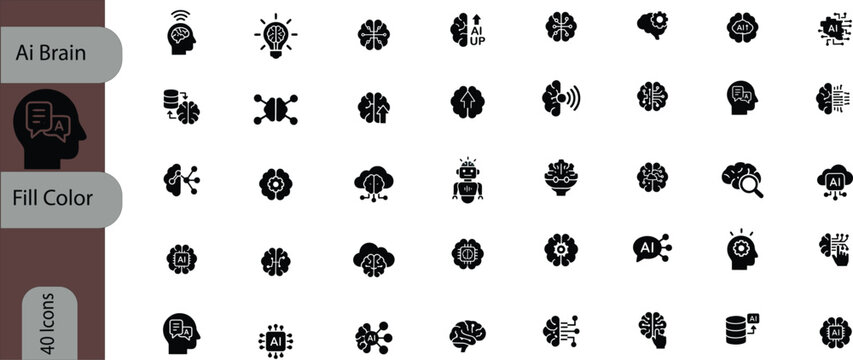 AI Brain Eaditable Fill black Icon Sheet