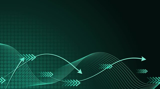Abstract background with flowing white wave lines and arrow motifs animation