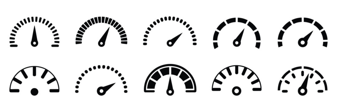 Dashboard speedometer vector icon set tachometer performance indicator car speed gauge internet speed meter flat illustration elements