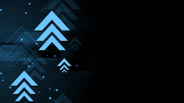 Futuristic arrows pointing upward on dark textured background with glowing accents animation