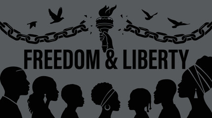Silhouettes of people in freedom celebration. © MULUNG DOLLAR