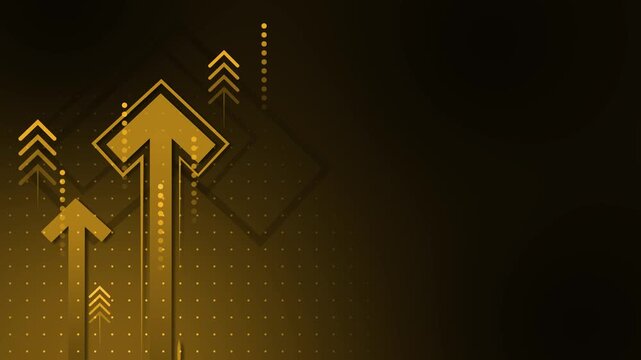 Abstract dark background with upward-pointing neon arrows and dotted grid pattern animation