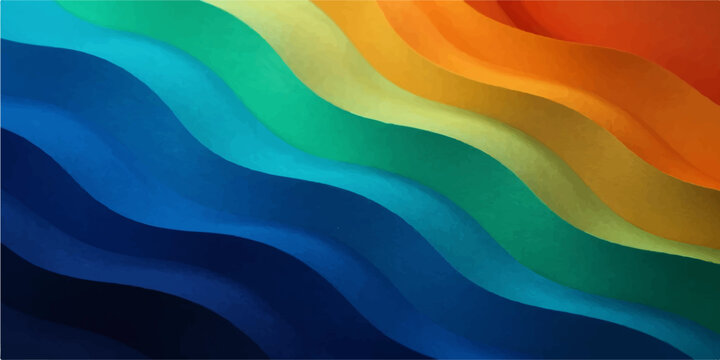 Dynamic terraced wave background with smooth vibrant transitions from deep ocean blue to warm orange and red
