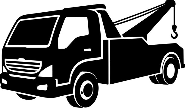Tow truck, vehicle recovery, roadside assistance, black icon