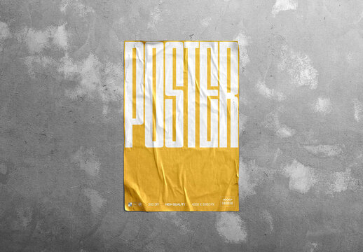 Wrinkled Poster Mockup &ndash; Concrete Wall Branding Stationery Presentation (PSD)