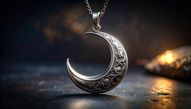 Elegant crescent moon pendant necklace silver jewelry close up design