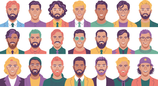 Modern male portrait avatar vector illustration with stylish men beard and glasses isolated background