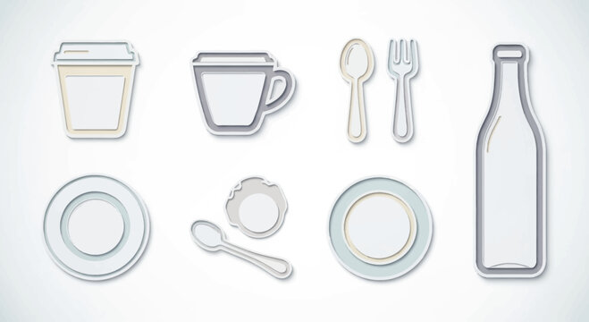 A collection of simple, stylized icons representing food and drink items for everyday use