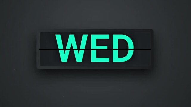 Animated flip clock displaying colorful days of the week on a dark background, motion graphic