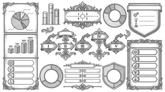 Collection of Vintage Infographic Elements and Decorative Frames.