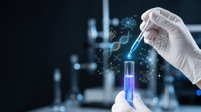 Laboratory experiment conducting genetic research science lab digital visualization dark setting