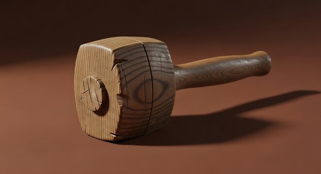 Wooden mallet on brown surface carpentry tool for construction and design