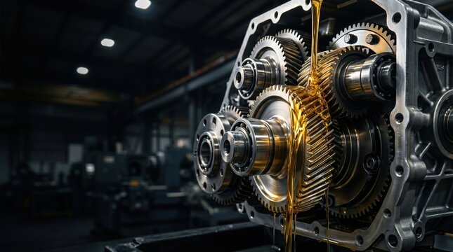 Close-up of oil application in machinery maintenance for industrial engineering processes