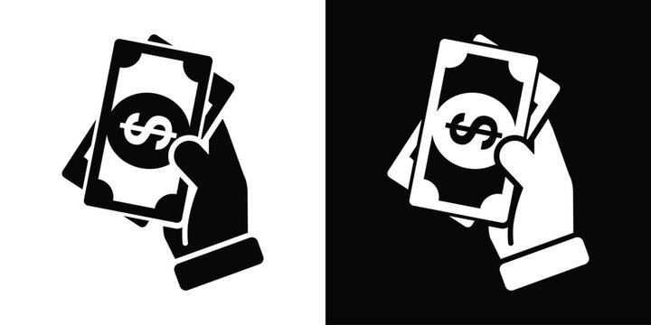Businessman hand holding a fan of dollar bills cash money icon. Wealth, financial success, bribery, transaction, and immediate payment vector.