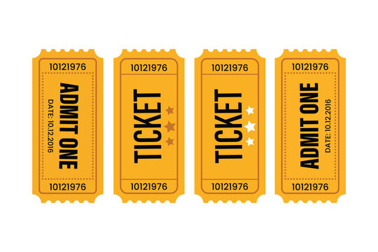 Golden Admit One Ticket Vector Set Isolated on White Background