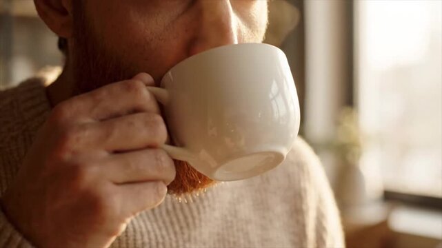 Man Drinking Morning Coffee and Enjoying Peaceful Start of the Day.