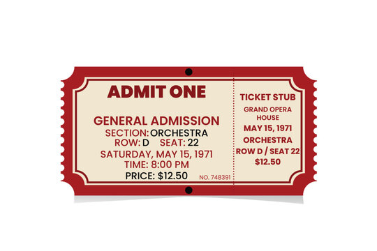 Vintage Admit One Ticket Vector Template | Retro Event Stub Design