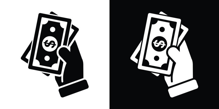 Businessman hand holding a fan of dollar bills cash money icon. Wealth, financial success, bribery, transaction, and immediate payment vector.