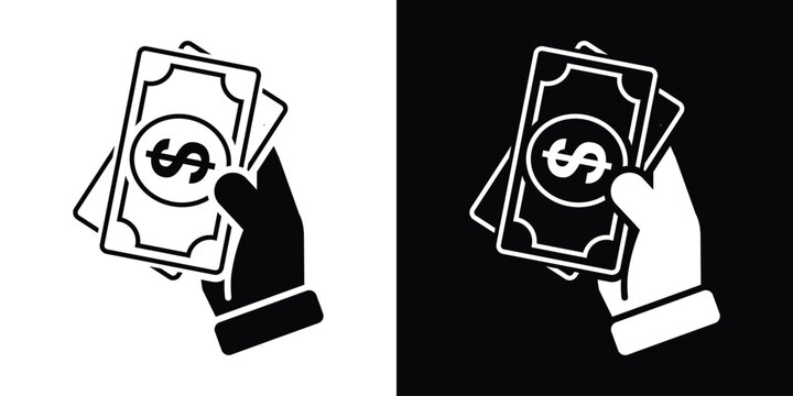 Businessman hand holding a fan of dollar bills cash money icon. Wealth, financial success, bribery, transaction, and immediate payment vector.