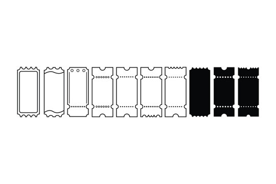 Blank Ticket Stub Vector Set in Outline and Solid Styles
