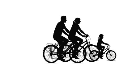 Fototapeta premium Family cycling together on bicycles black silhouette