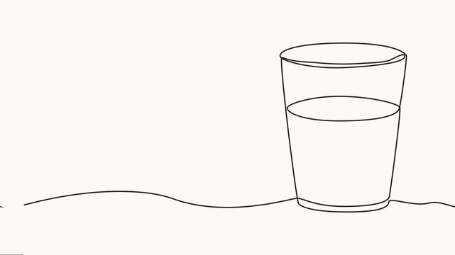 self drawing of continuous line draw Glass of water. Full length one line animation, continuous line drawing of a glass of a cold beverage with ice and a straw vector illustration
