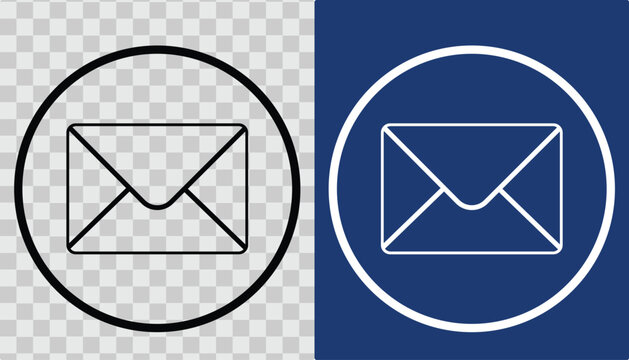 Email icon set with black and white variations on transparent background