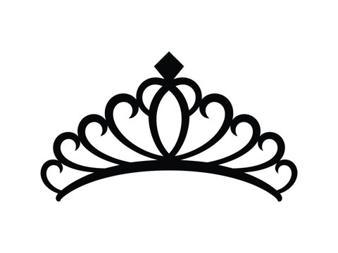 Princess tiara crown vector line art icon royal diadem symbol elegant queen headwear silhouette isolated app and website design element
