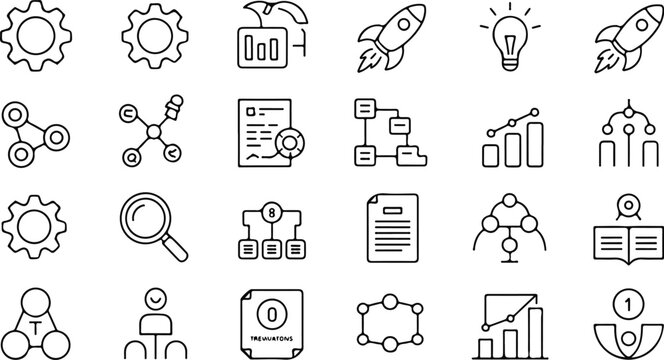 Collection of flat design technology and science icons isolated on transparent background
